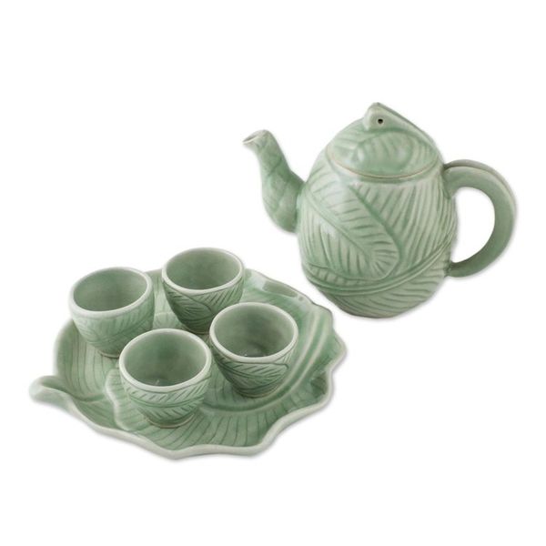 Alternate image for Celadon ceramic tea set Set for 4 Peaceful Islands