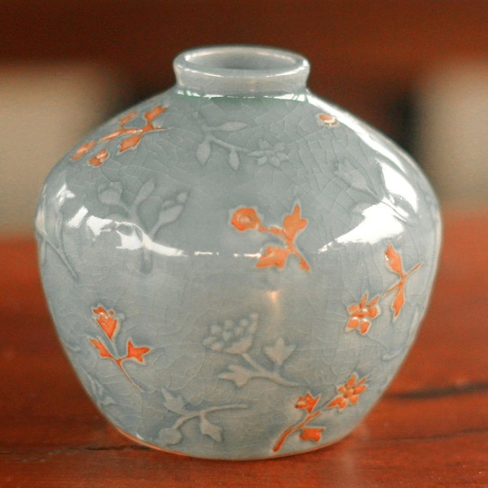 Floral Celadon Ceramic Vase 'Autumn in My Heart'