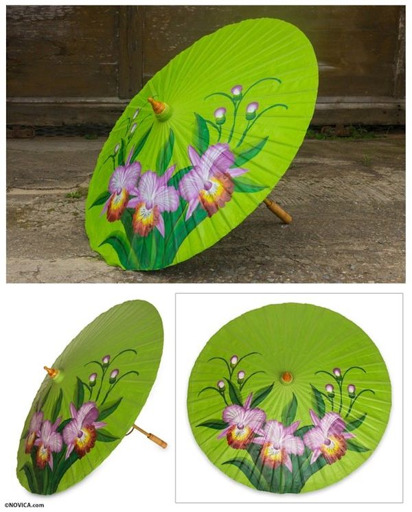 Alternate image for Handcrafted Saa Paper Parasol with Cattleya Orchids Cattleya Orchids