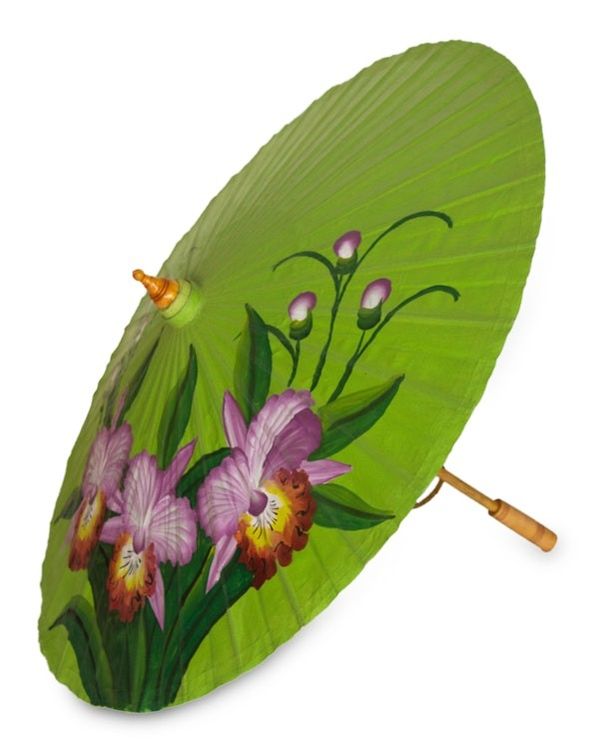 Alternate image for Handcrafted Saa Paper Parasol with Cattleya Orchids Cattleya Orchids