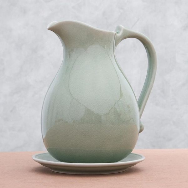 Alternate image for Celadon ceramic pitcher and plate Classicism