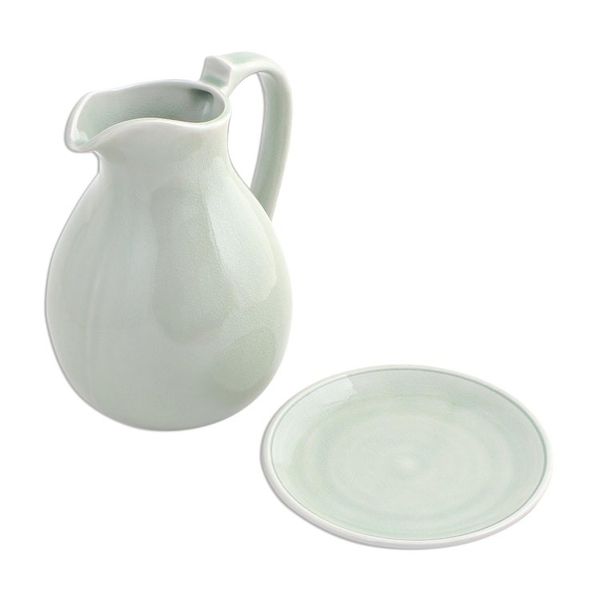 Alternate image for Celadon ceramic pitcher and plate Classicism