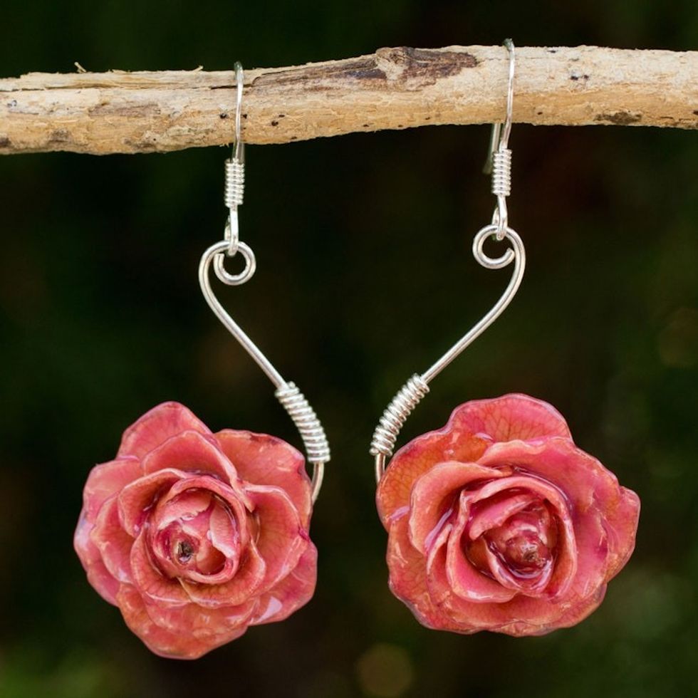 Natural rose flower earrings 'Rose Romance'