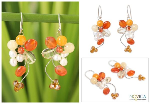 Alternate image for Unique Beaded Carnelian Earrings Radiant Bouquet