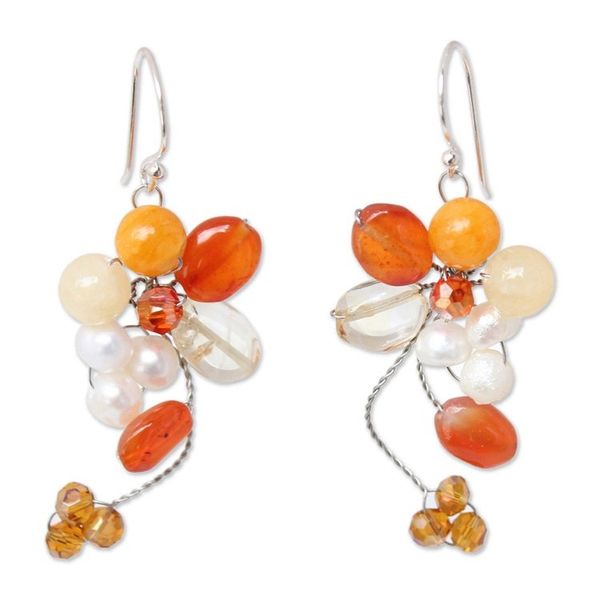 Alternate image for Unique Beaded Carnelian Earrings Radiant Bouquet