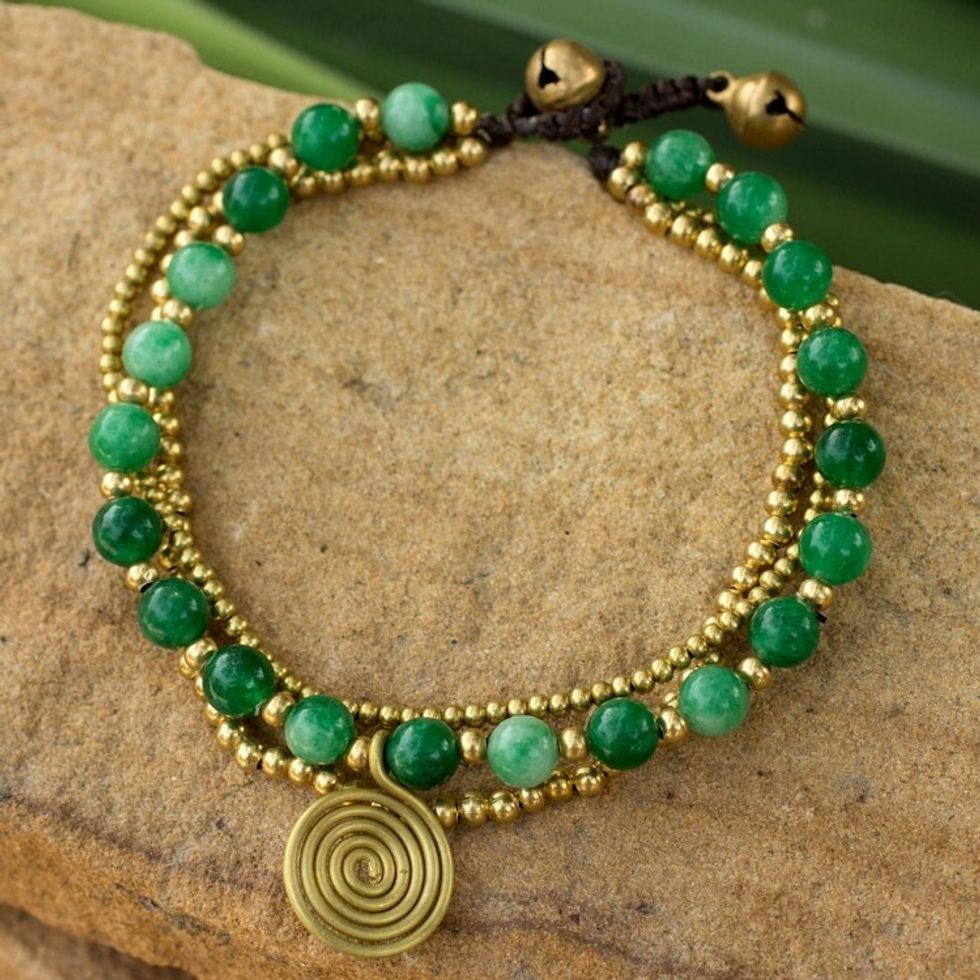 Brass Beaded Aventurine Bracelet from Thailand 'Daydreams'
