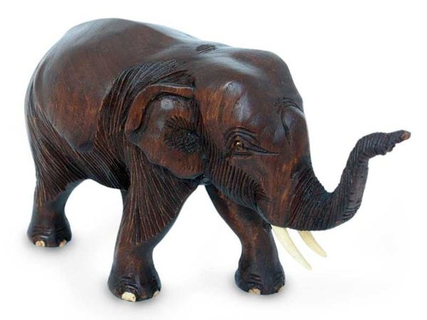 Alternate image for Hand Carved Wood Sculpture Friendly Thai Elephant