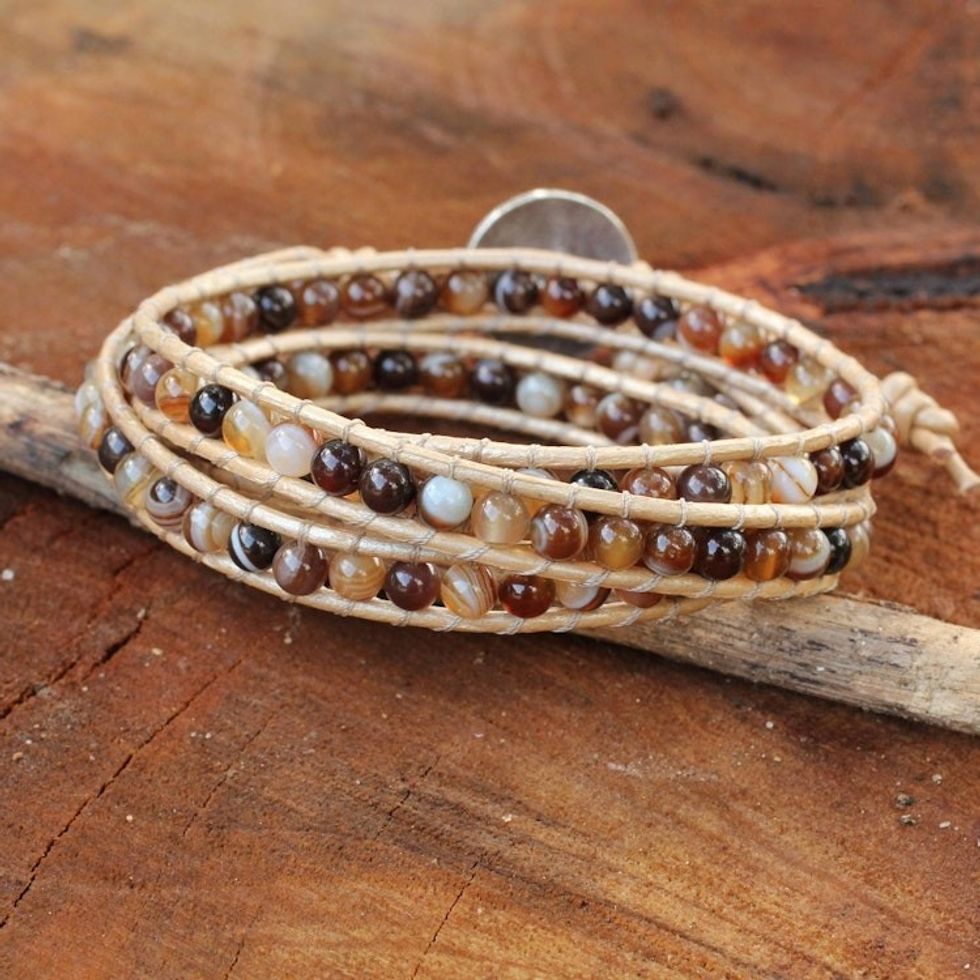 Thai Hand Knotted Agate Wrap Bracelet 'Natural Warmth'