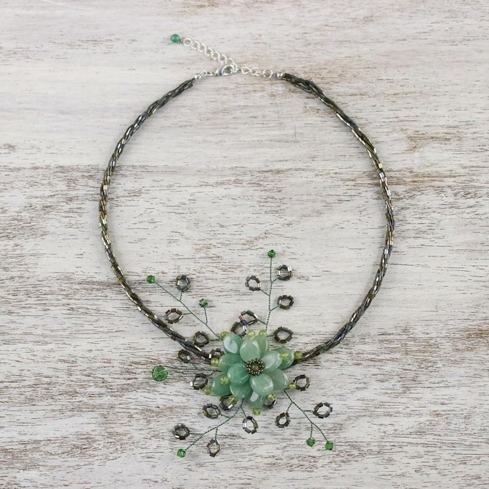 Handcrafted Floral Beaded Quartz Necklace 'Elusive Blossom'