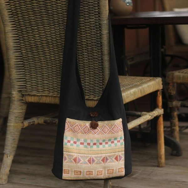 Alternate image for Cotton Patterned Shoulder Bag Handmade in Thailand Happy Geometry