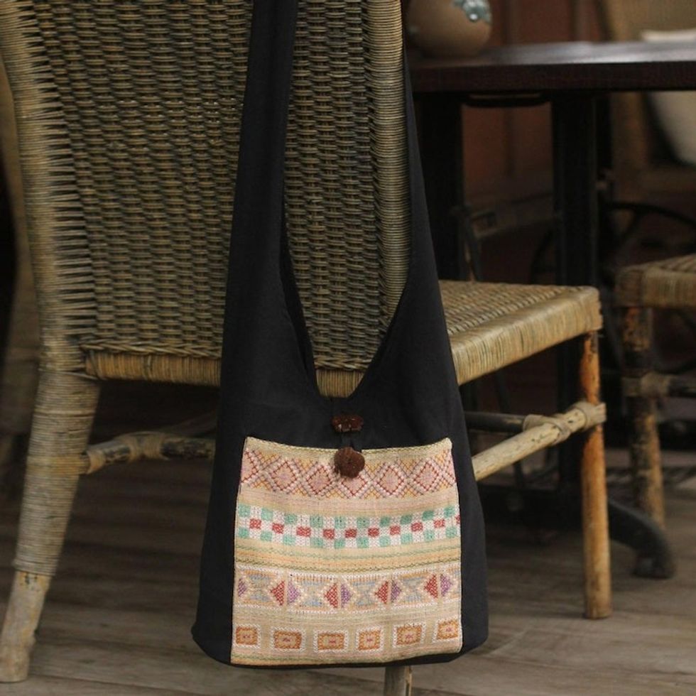 Cotton Patterned Shoulder Bag Handmade in Thailand 'Happy Geometry'