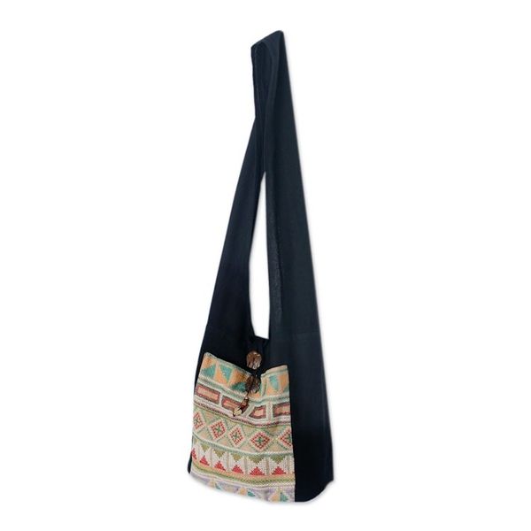 Alternate image for Cotton Patterned Shoulder Bag Handmade in Thailand Happy Geometry