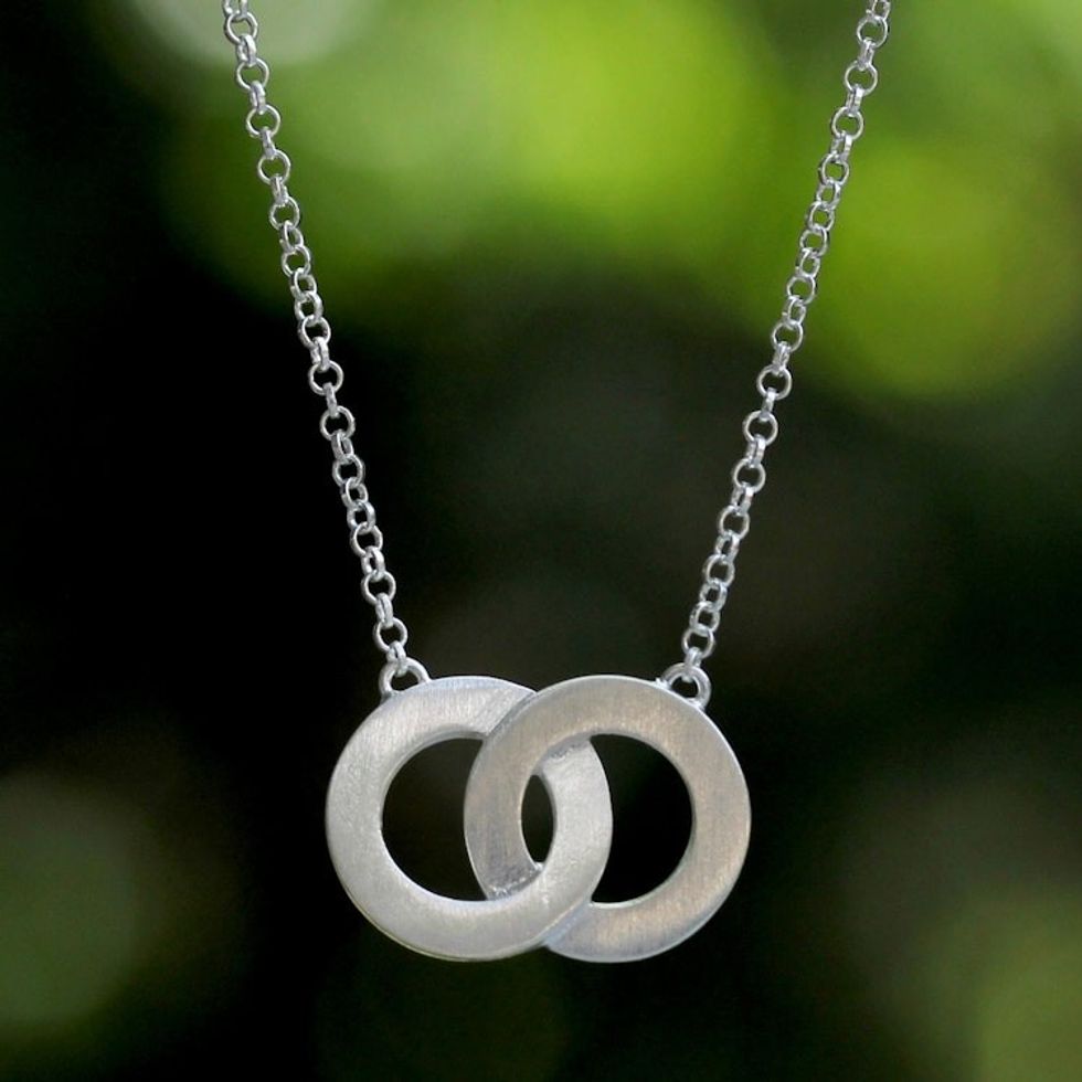 Sterling Silver Two Circle Pendant Necklace 'Infinity Love'