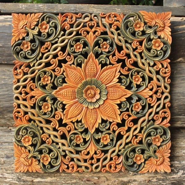 Alternate image for Floral Wood Relief Panel Floral Star