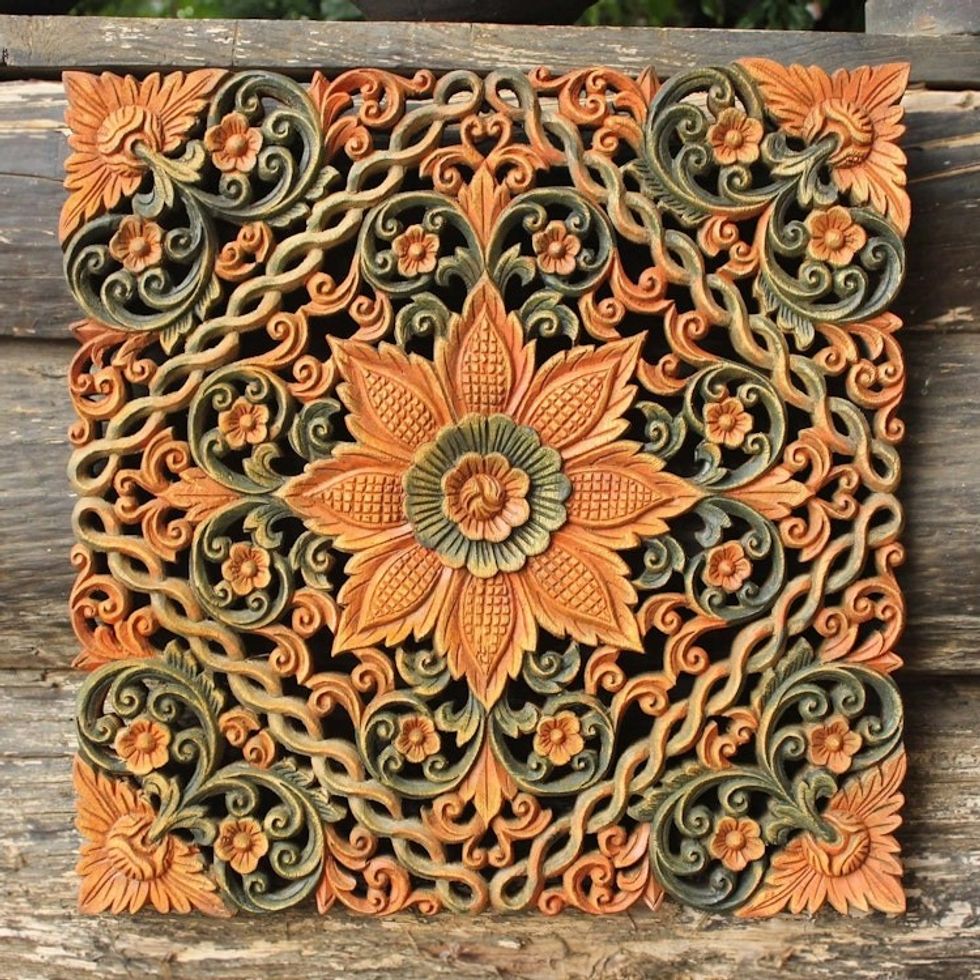 Floral Wood Relief Panel 'Floral Star'