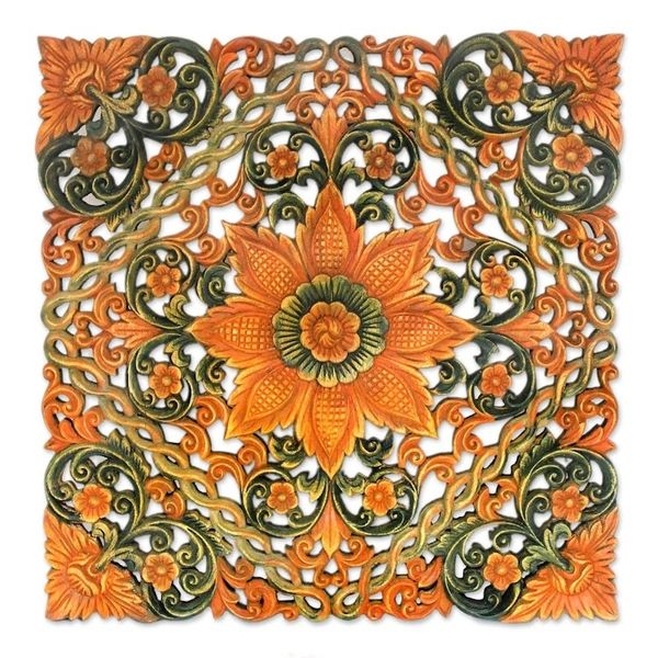 Alternate image for Floral Wood Relief Panel Floral Star