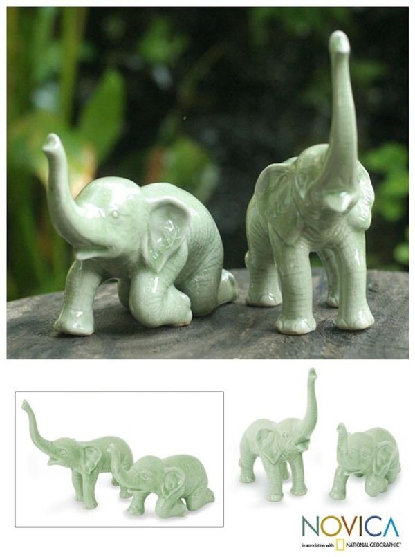 Alternate image for Celadon Ceramic Sculptures from Thailand Welcoming Elephants