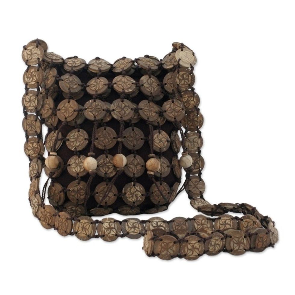 Coconut shell shoulder bag Medium 'Bouquets'