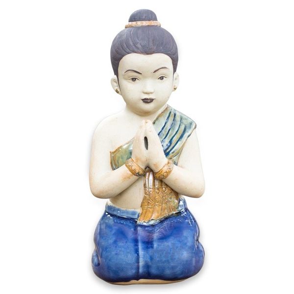 Alternate image for Unique Celadon Ceramic Sculpture Thai Sawasdee Girl