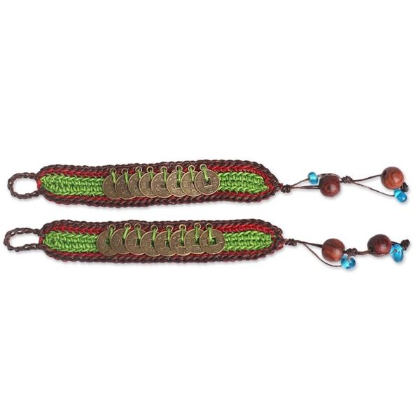 Alternate image for Hand Crafted Good Fortune Wristband Bracelets Pair Coins of Harmony