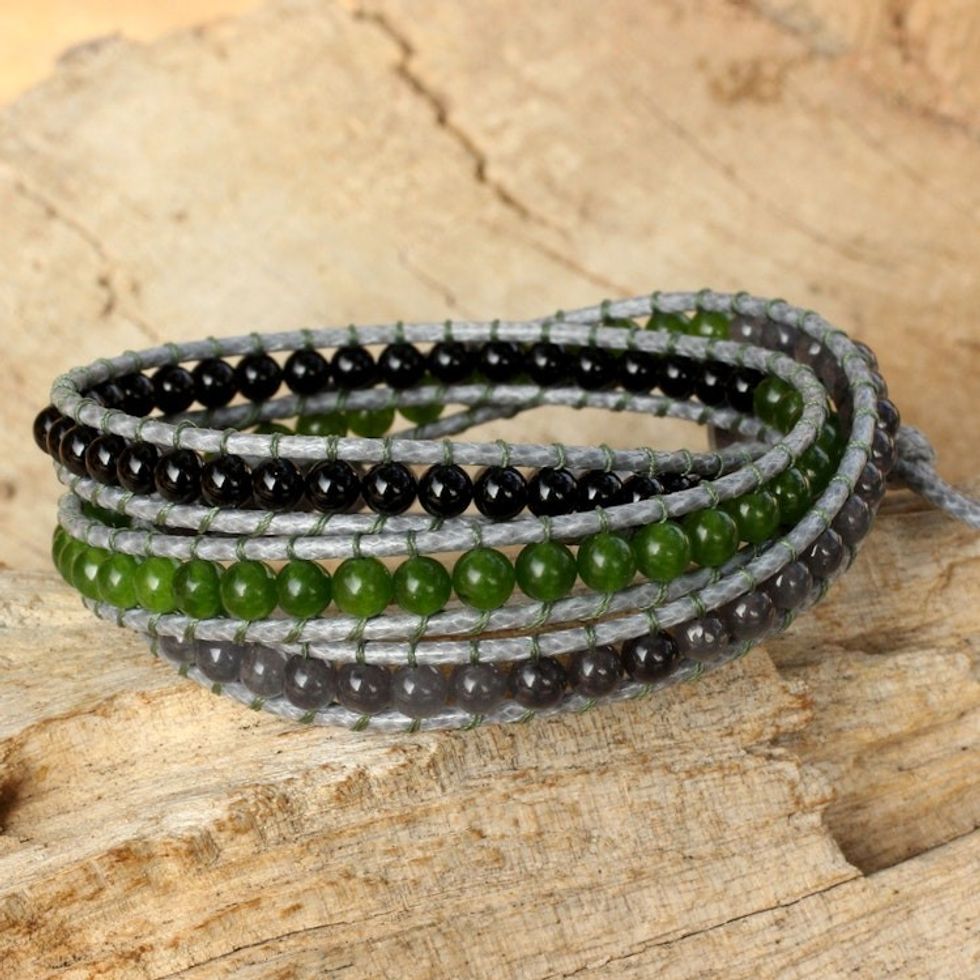 Thai Handcrafted Multigem and Silver Wrap Bracelet 'Rhythm of the Season'