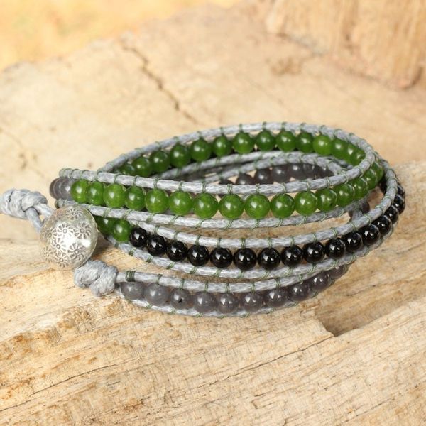 Alternate image for Thai Handcrafted Multigem and Silver Wrap Bracelet Rhythm of the Season