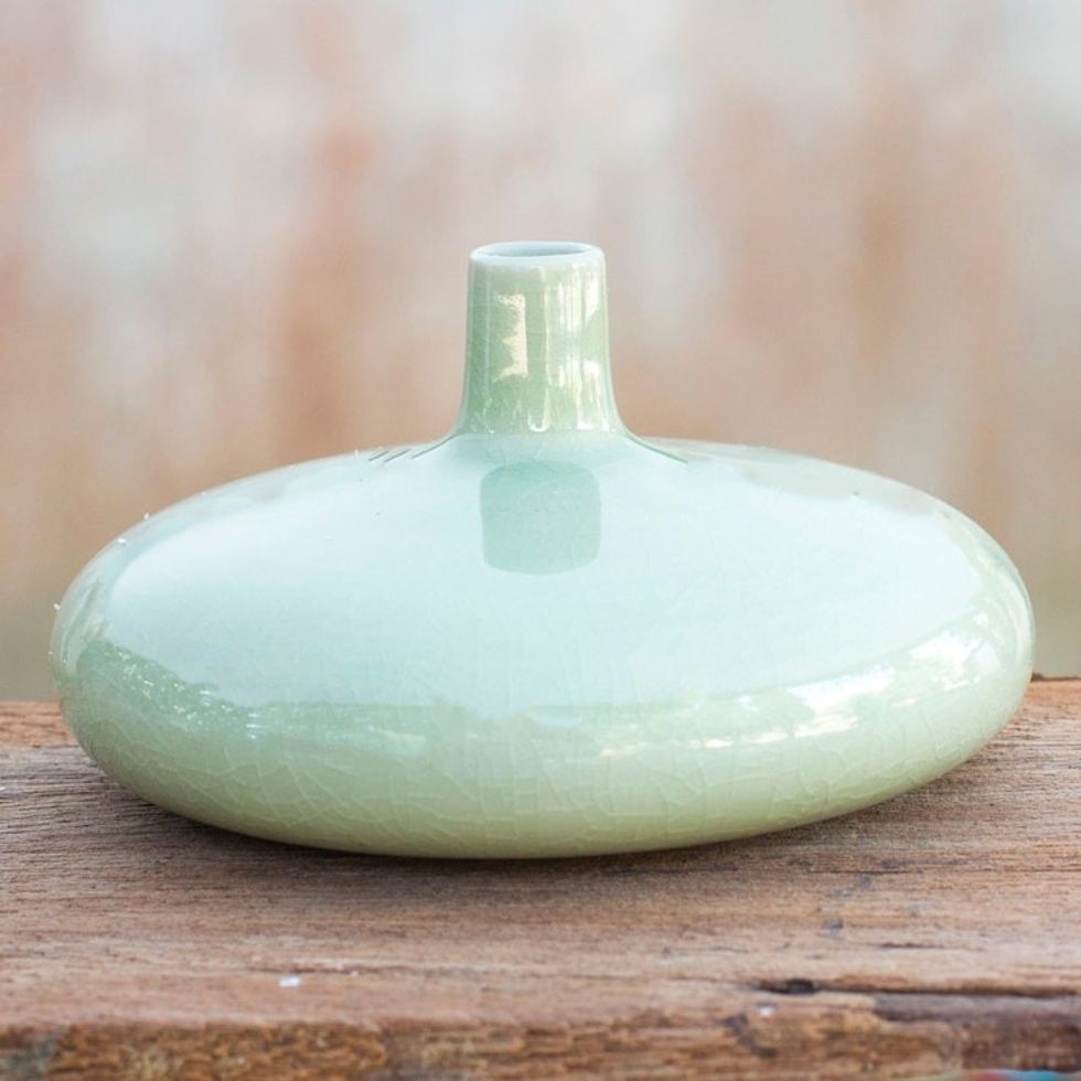 Celadon Ceramic Vase from Thailand 'Classic Green'