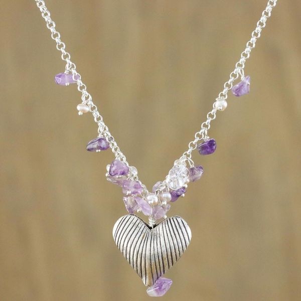Alternate image for Handcrafted Silver and Amethyst Heart Necklace The Secret of Love