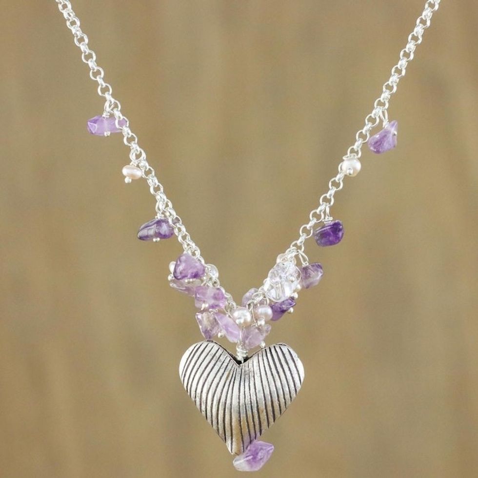 Handcrafted Silver and Amethyst Heart Necklace 'The Secret of Love'
