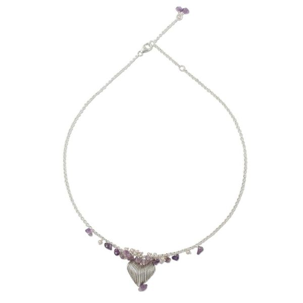 Alternate image for Handcrafted Silver and Amethyst Heart Necklace The Secret of Love
