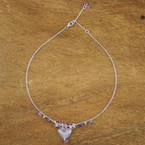 Alternate image for Handcrafted Silver and Amethyst Heart Necklace The Secret of Love