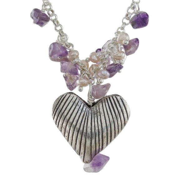 Alternate image for Handcrafted Silver and Amethyst Heart Necklace The Secret of Love