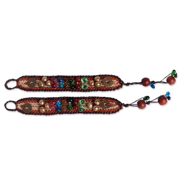 Alternate image for Beaded Wristband Bracelets Pair Bold Brown Fortunes