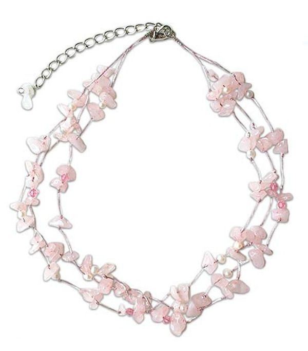 Alternate image for Rose Quartz and Pearl Beaded Necklace Natural Spectacular