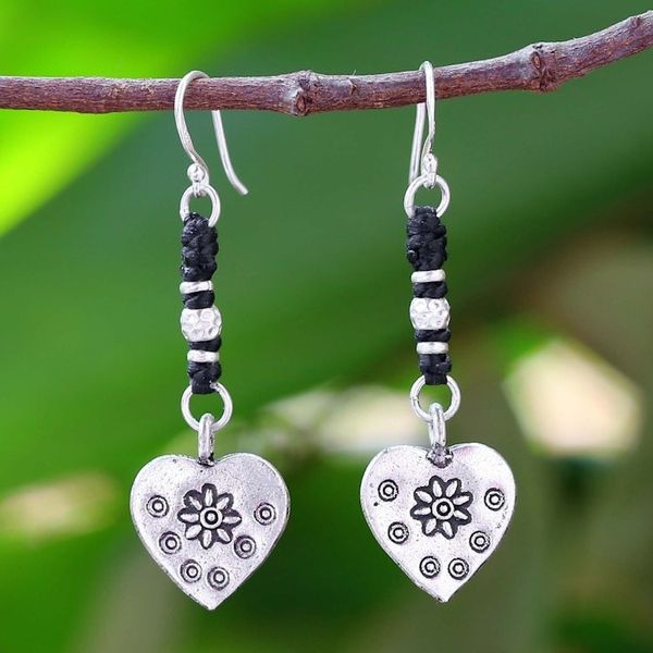 Alternate image for Handcrafted Silver Heart Earrings Tribal Hearts