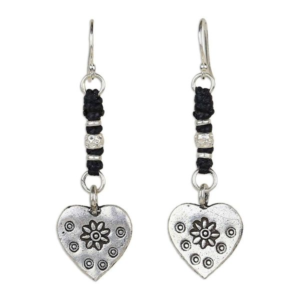 Alternate image for Handcrafted Silver Heart Earrings Tribal Hearts
