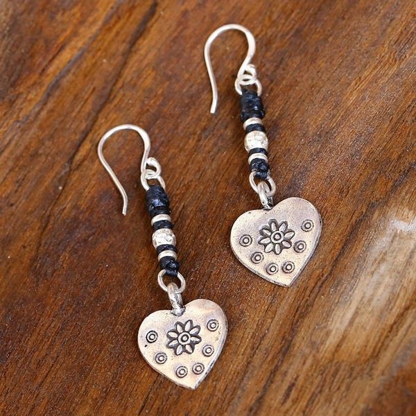 Alternate image for Handcrafted Silver Heart Earrings Tribal Hearts