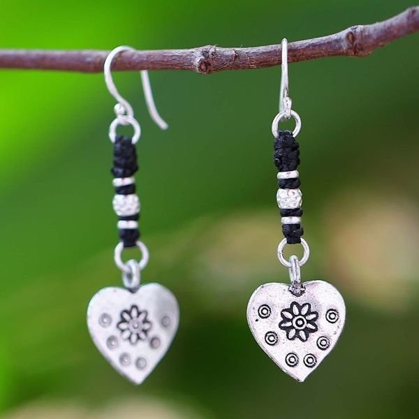 Alternate image for Handcrafted Silver Heart Earrings Tribal Hearts
