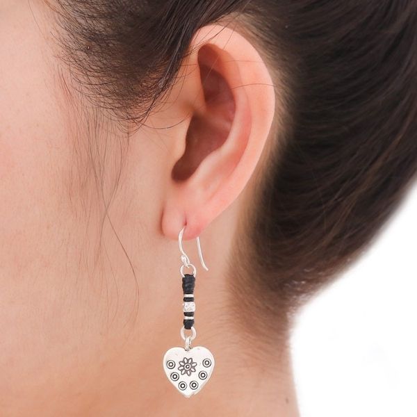 Alternate image for Handcrafted Silver Heart Earrings Tribal Hearts