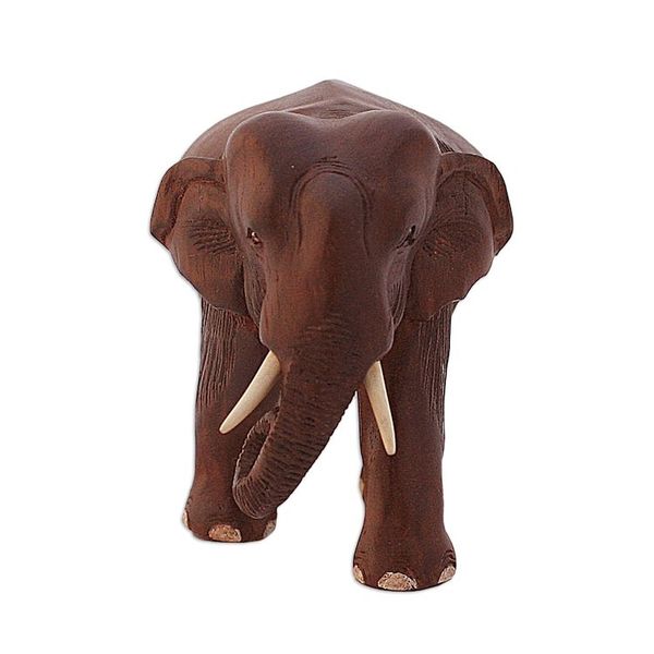 Alternate image for Hand Carved Teak Wood Sculpture Elephant Trek