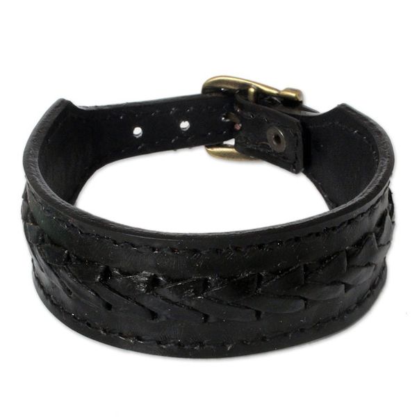 Alternate image for Mens Leather Wristband Bracelet from Thailand Thai Night