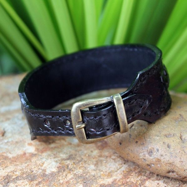 Alternate image for Mens Leather Wristband Bracelet from Thailand Thai Night