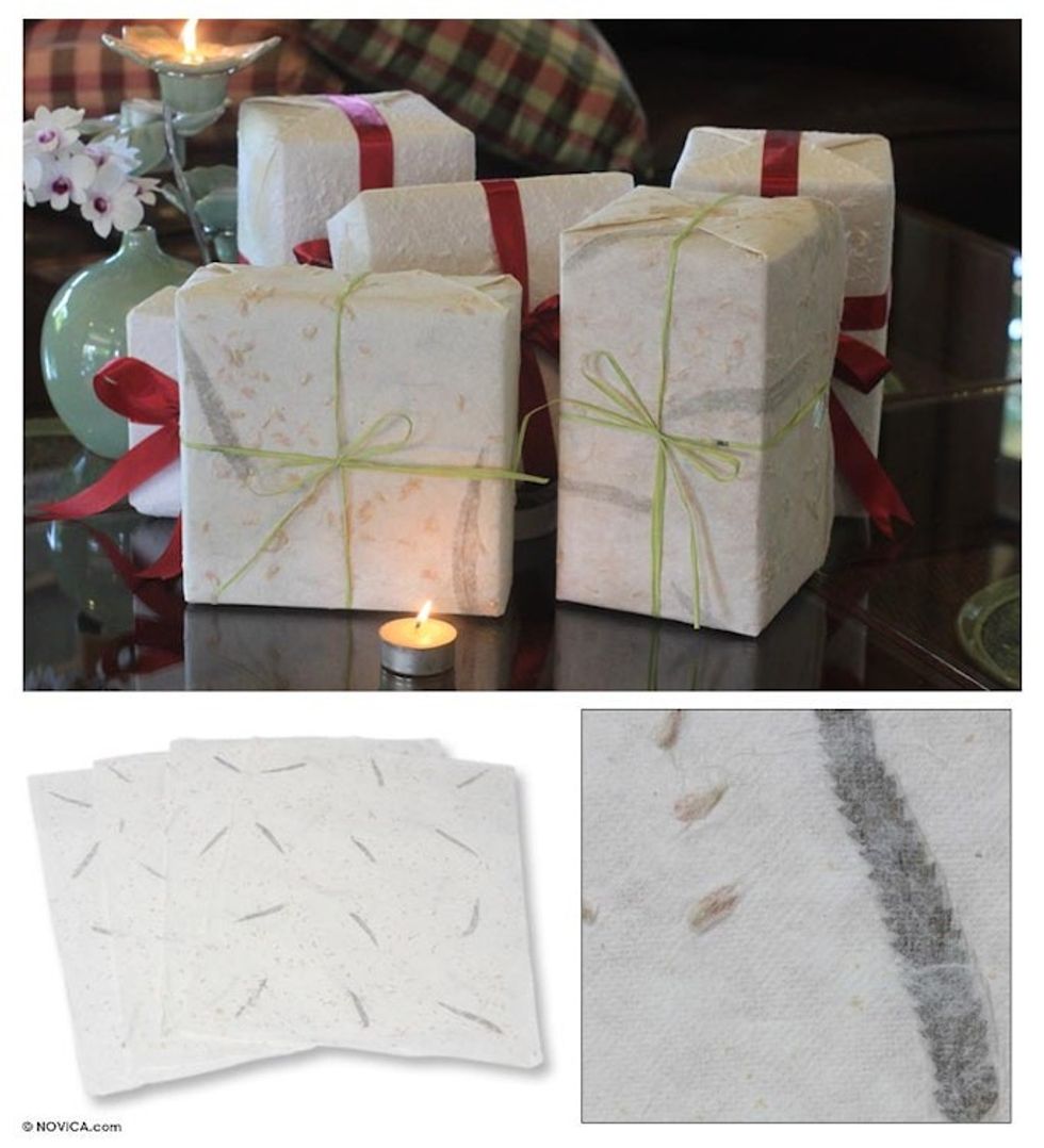 Artisan Crafted Saa Wrapping Paper Set of 4 'Ferns and Buds'