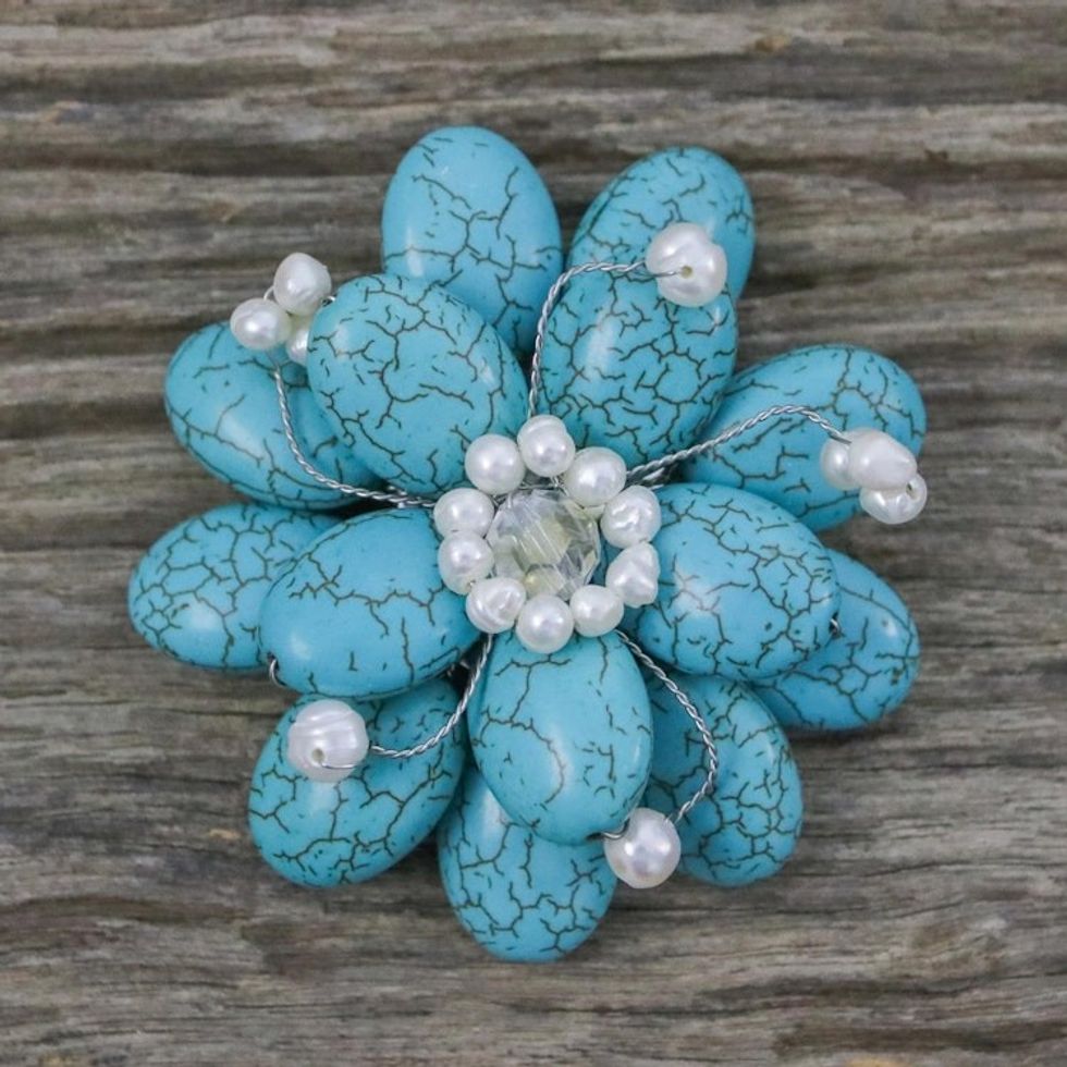 Floral Turquoise Colored Brooch Pin 'Blue Azalea'