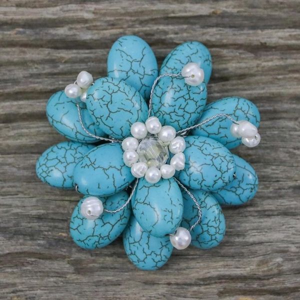 Alternate image for Floral Turquoise Colored Brooch Pin Blue Azalea