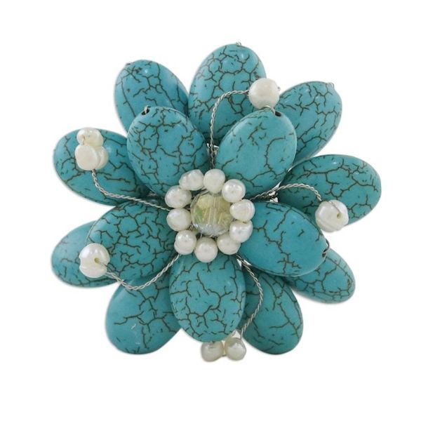 Alternate image for Floral Turquoise Colored Brooch Pin Blue Azalea