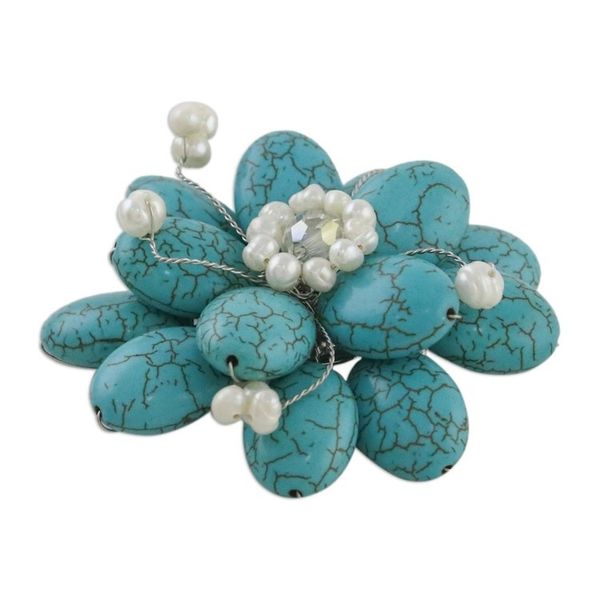 Alternate image for Floral Turquoise Colored Brooch Pin Blue Azalea