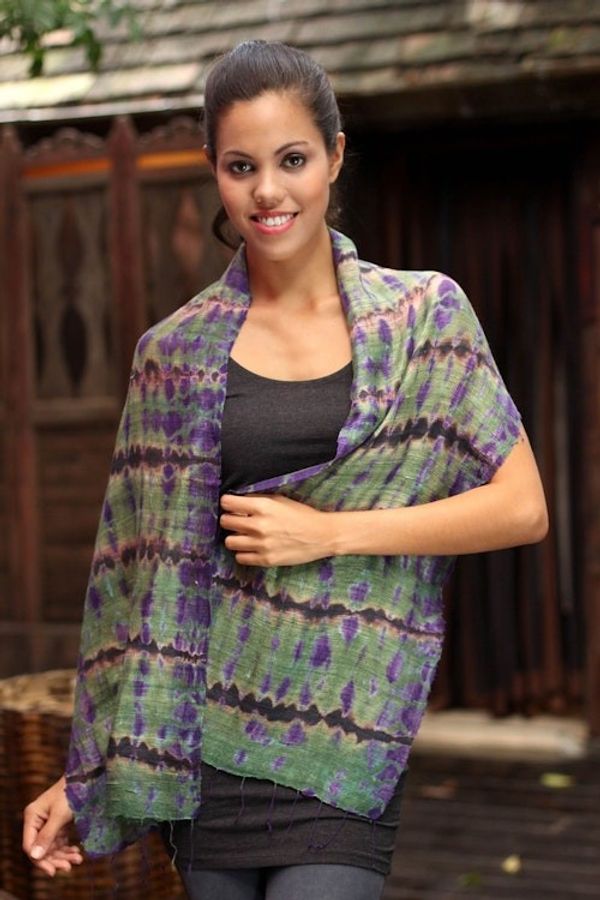 Alternate image for Tie Dye Scarf from Thailand Green Wilderness