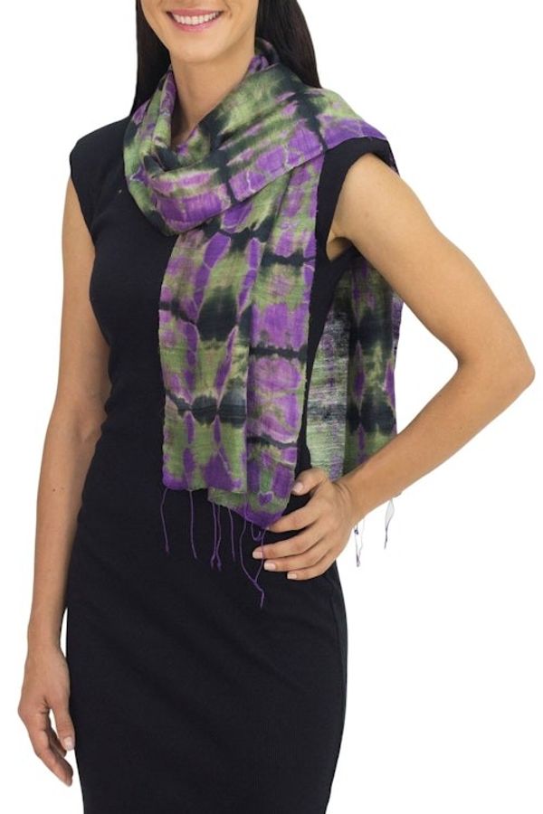 Alternate image for Tie Dye Scarf from Thailand Green Wilderness