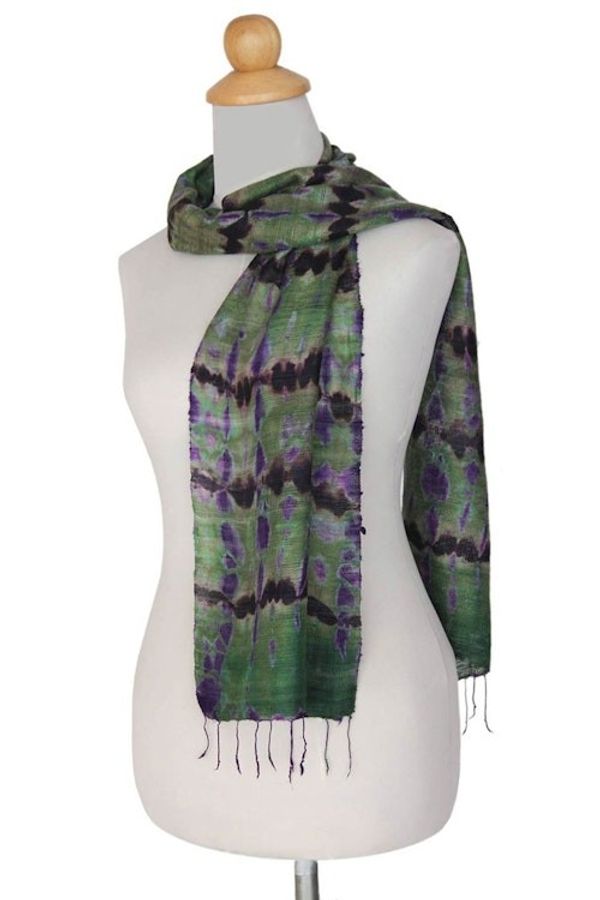 Alternate image for Tie Dye Scarf from Thailand Green Wilderness
